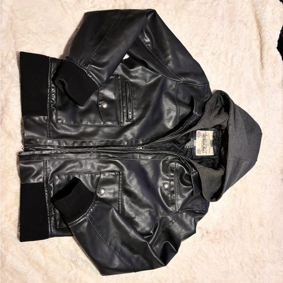 AMERICAN RAG black and grey faux double layer fabric LEATHER JACKET size M - Picture 6 of 6